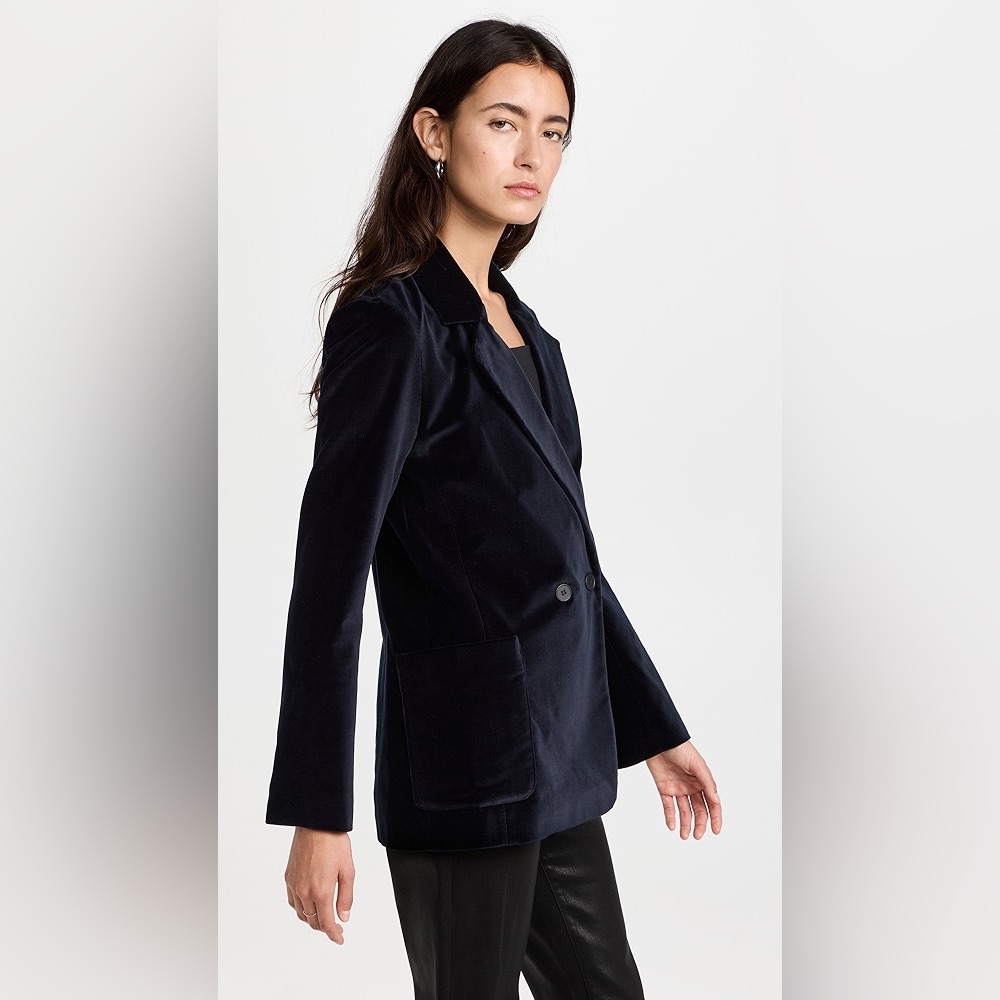 Jonathan Simkhai Standard “Paula” Velvet Boyfriend Blazer Midnight Blue Small